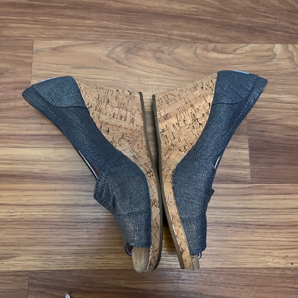 Toms Denim Blue Cork Wedge Sandals